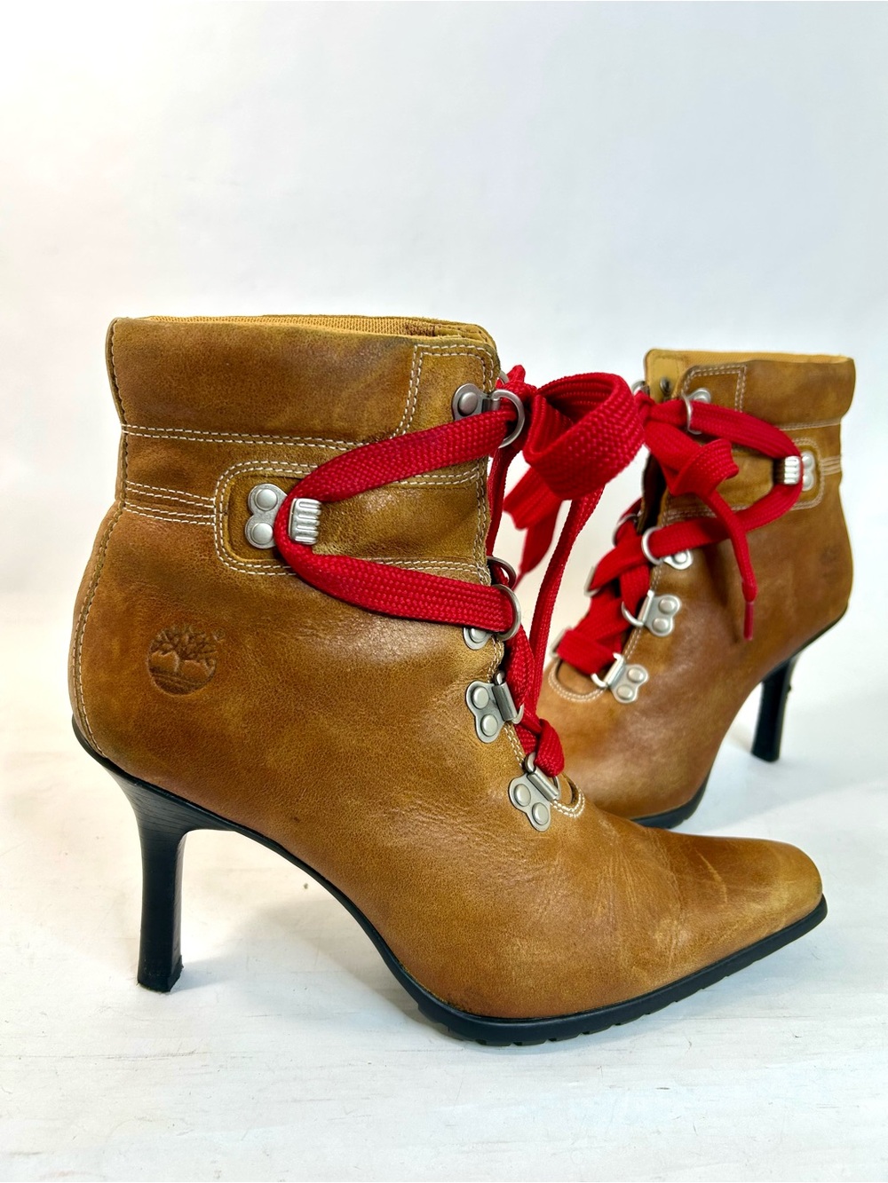 Vintage Y2K Timberland Hiker Heels Stilettos Booties in Wheat Leather size 9